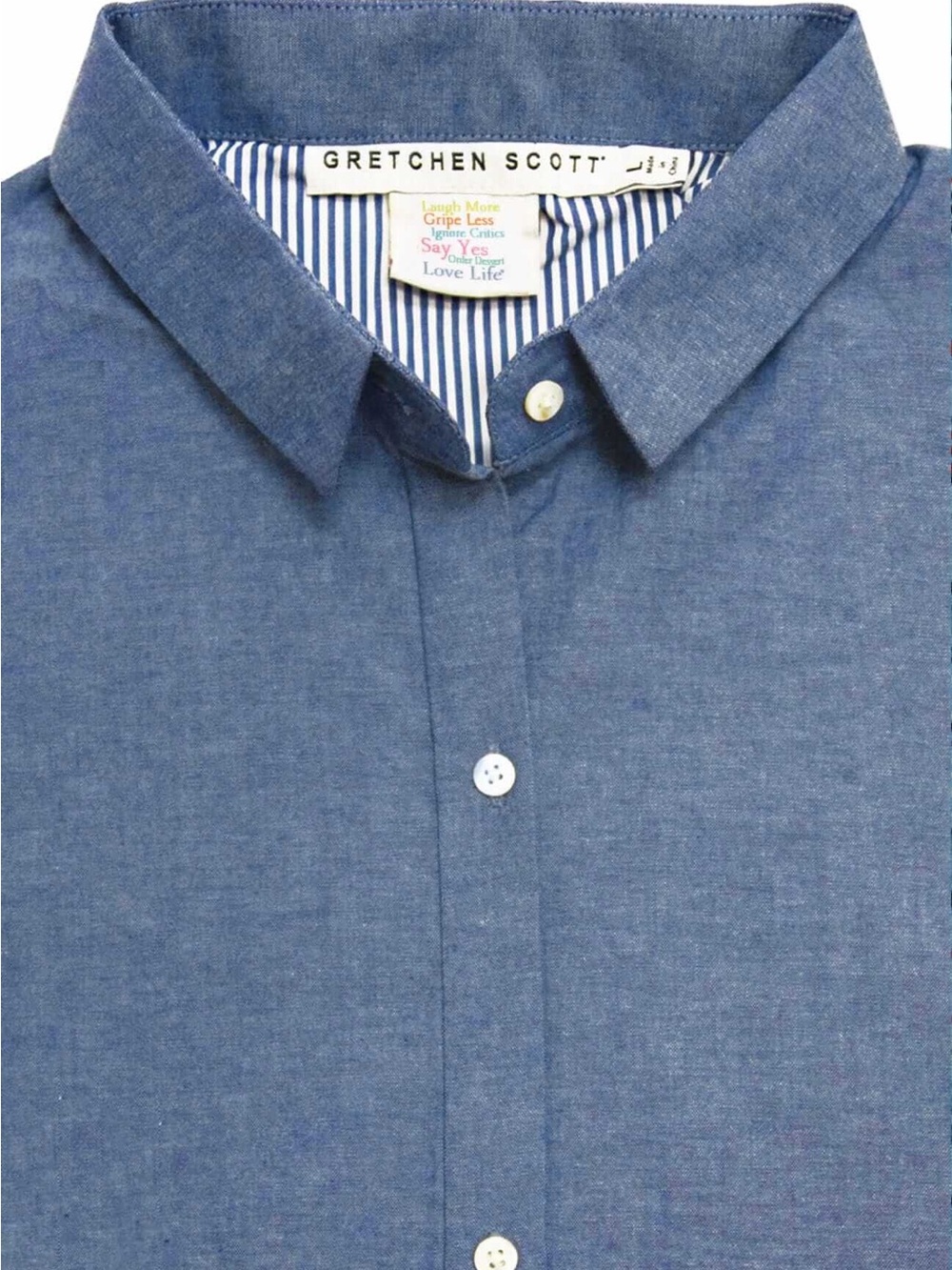 Gretchen Scott L Classic Ruffle Sleeve Button-Up Chambray Shirt Southern Cottage - Picture 5 of 11